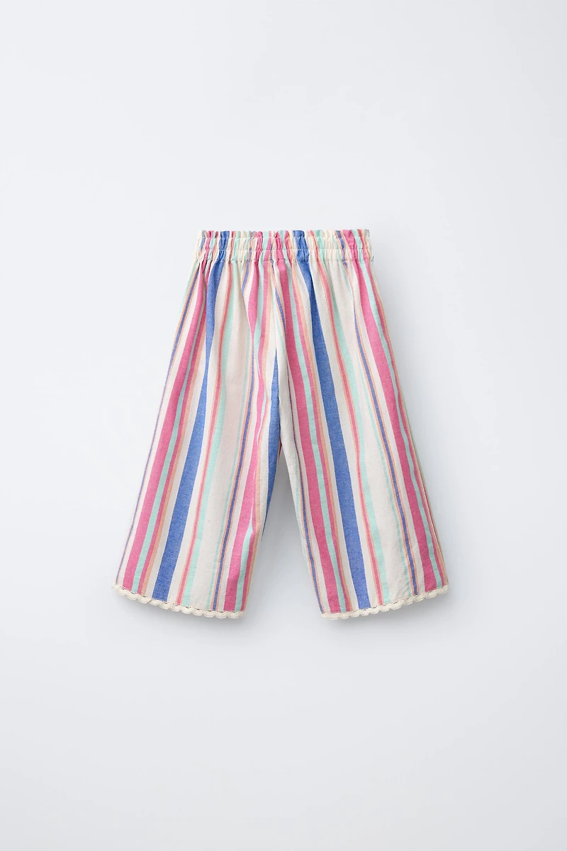 STRIPED LACE WIDE LEG PANTS