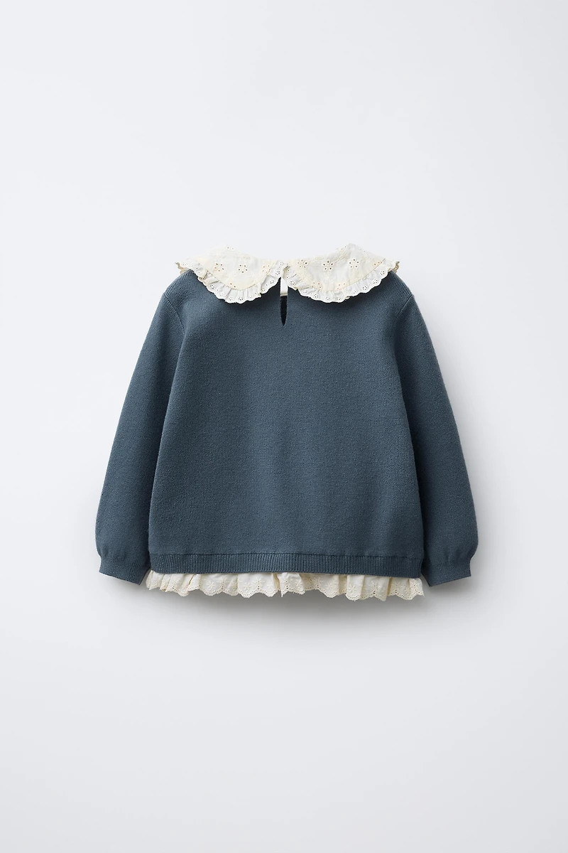 EMBROIDERED LACE KNIT SWEATER