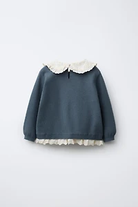 EMBROIDERED LACE KNIT SWEATER