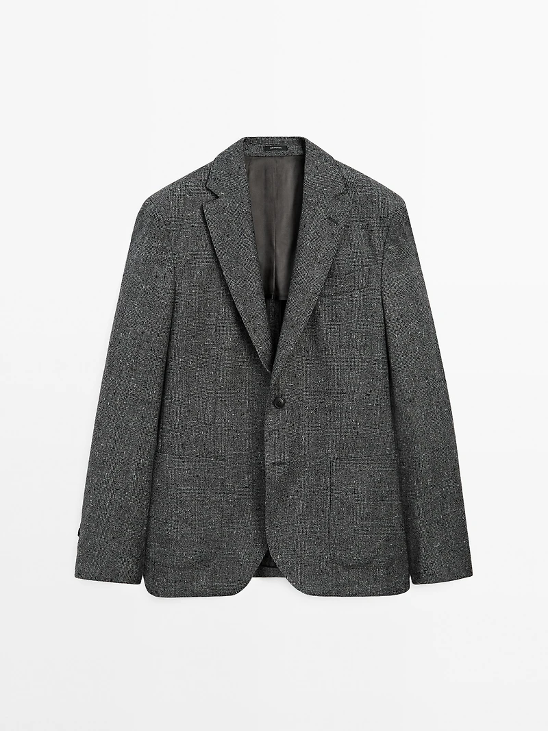 Blazer à carreaux texturé en laine mélangée