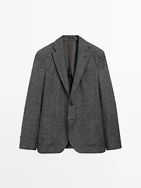 Blazer à carreaux texturé en laine mélangée