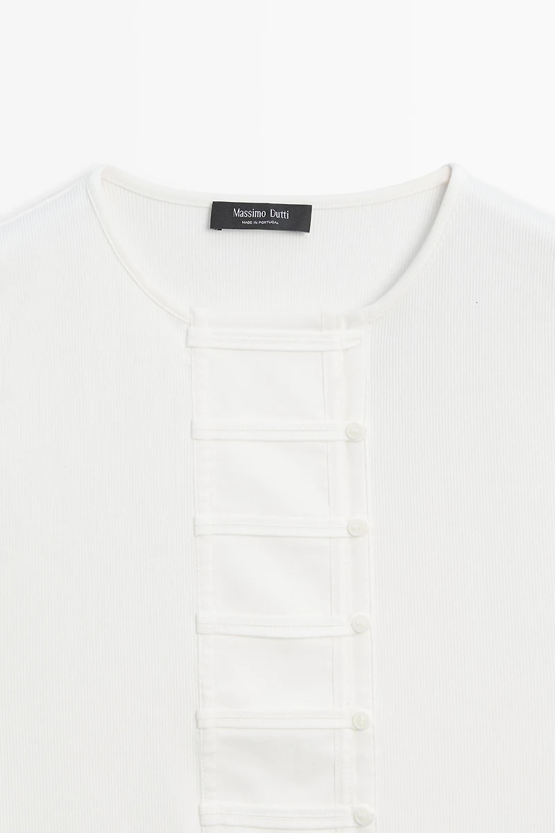 Cotton blend bib detail T-shirt