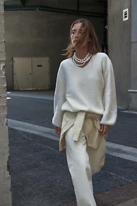 WOOL BLEND BALLOON SLEEVE SWEATER