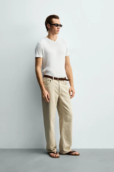 VISCOSE TEXTURED V-NECK T-SHIRT