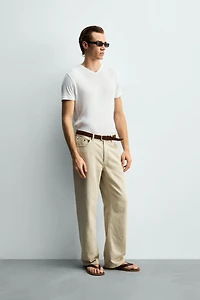 VISCOSE TEXTURED V-NECK T-SHIRT