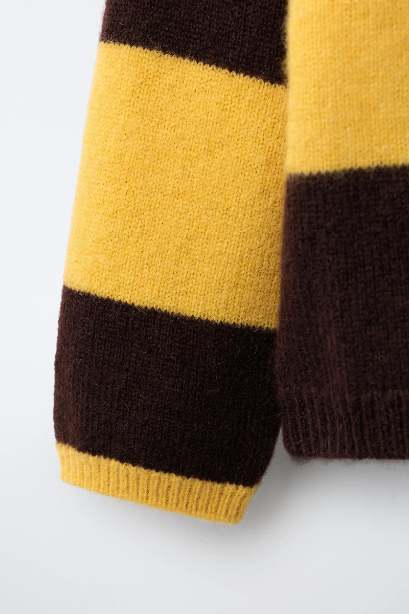 100% WOOL STRIPED CARDIGAN