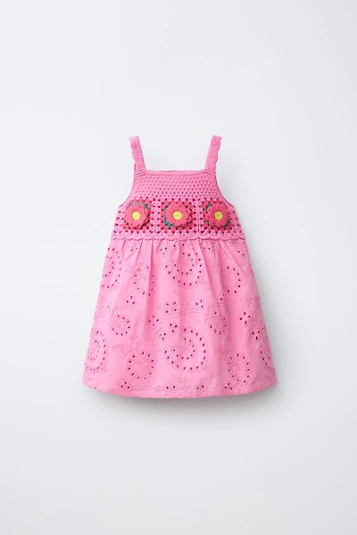 FLORAL CROCHET KNIT COMBINATION DRESS