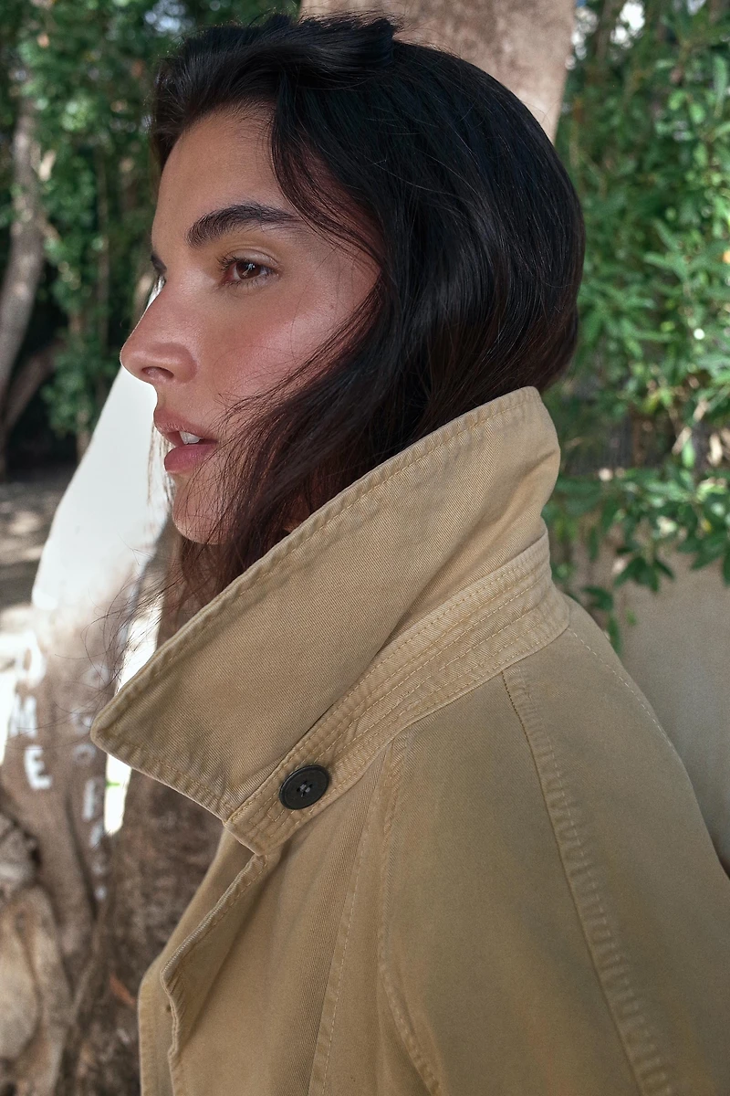 WASHED EFFECT SHORT TRENCH COAT