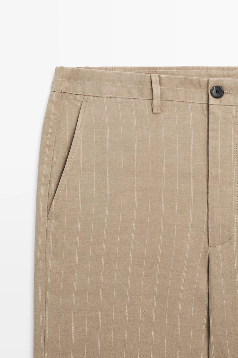 Pantalon à rayures 100 % lin