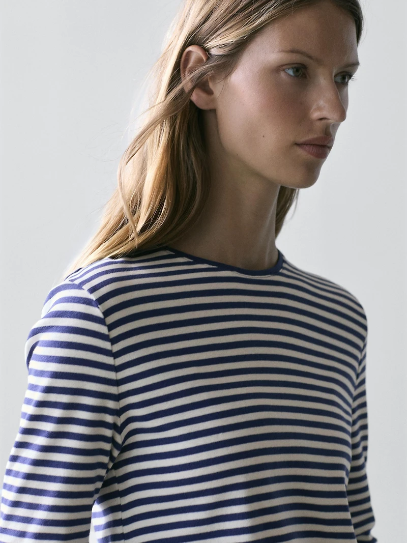 Striped long sleeve T-shirt with contrast detail