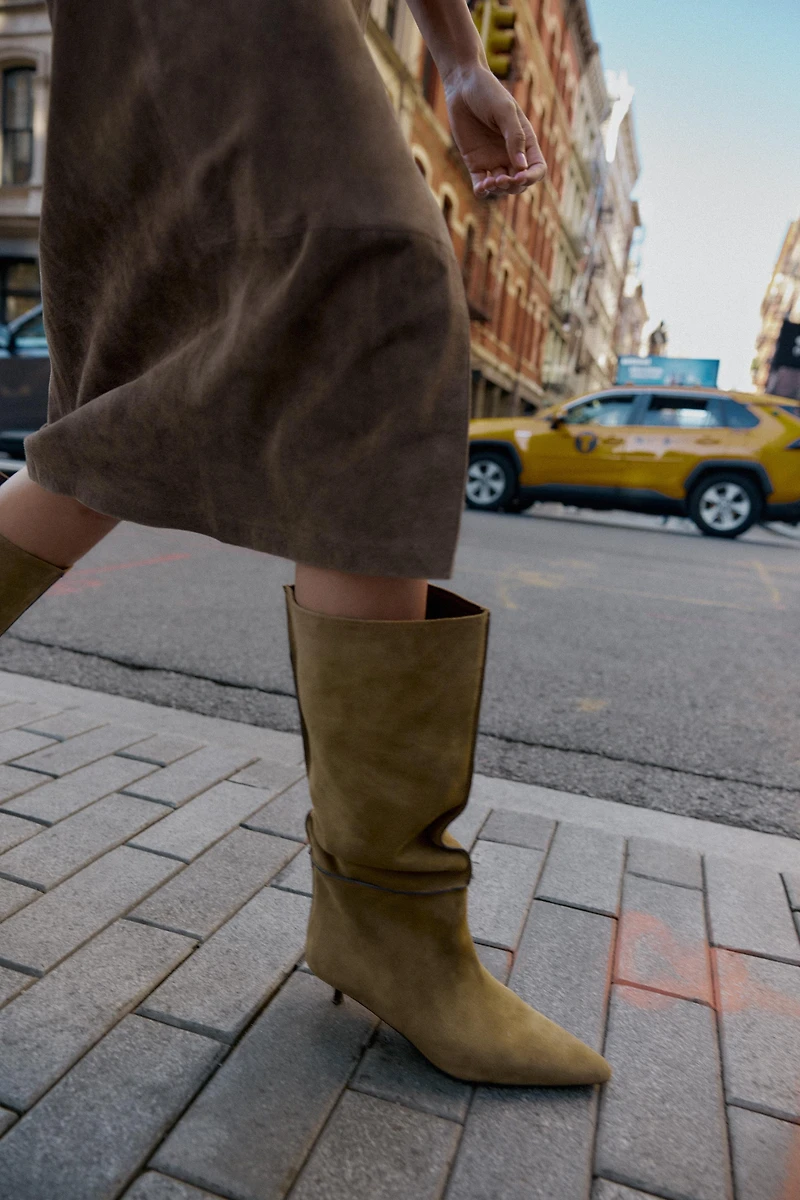 SPLIT LEATHER TOPSTITCHING BOOTS
