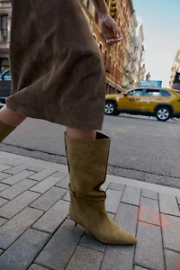 SPLIT LEATHER TOPSTITCHING BOOTS