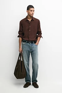 100% linen regular fit shirt with button detail