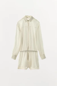 STRIPED PRINT LACE SHIRT JUMPSUIT
