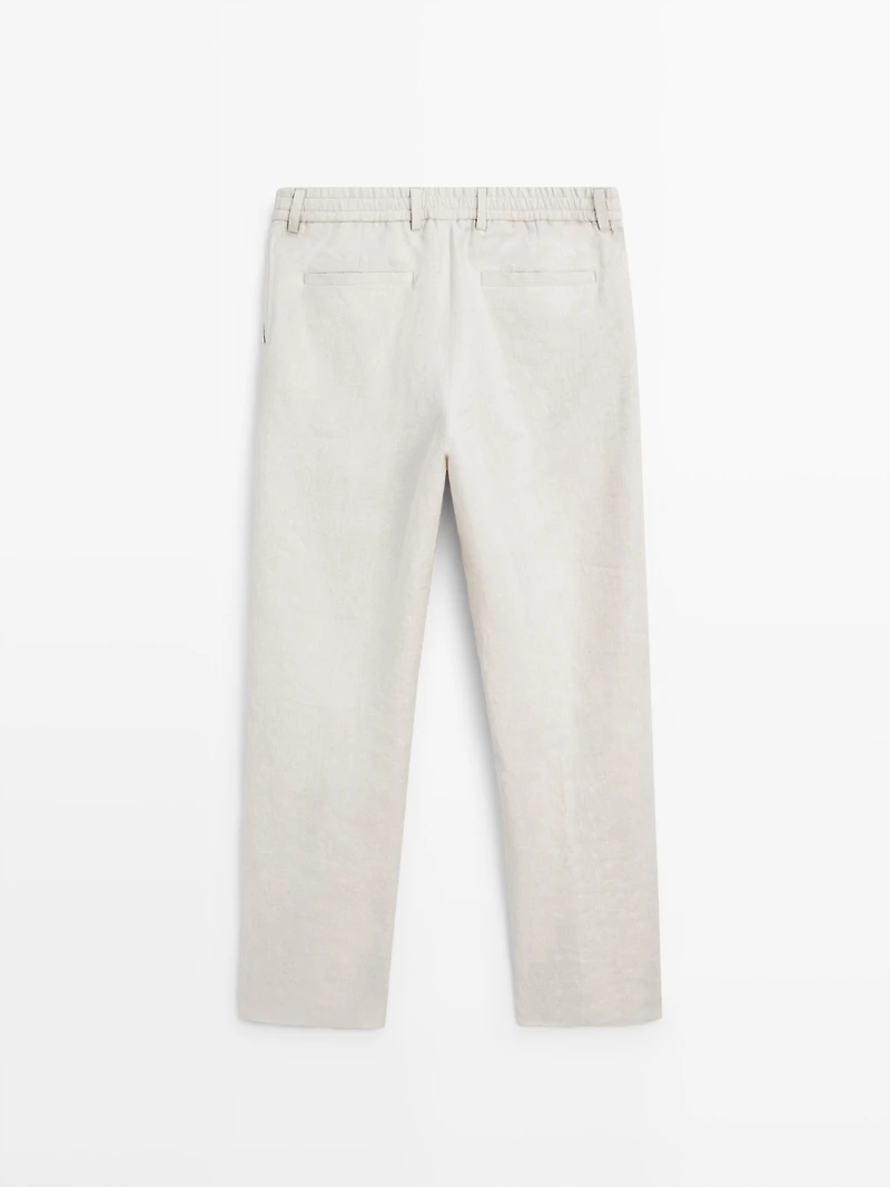 Lightweight linen trousers with herringbone detail