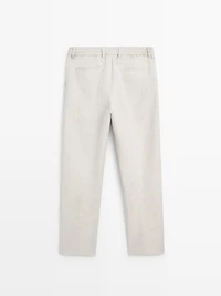 Lightweight linen trousers with herringbone detail