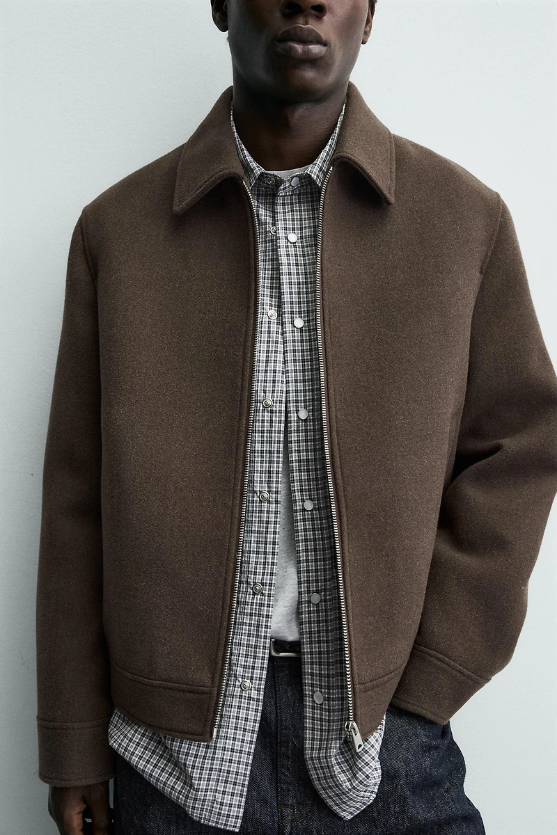 WOOL EFFECT ZIPPER JACKET