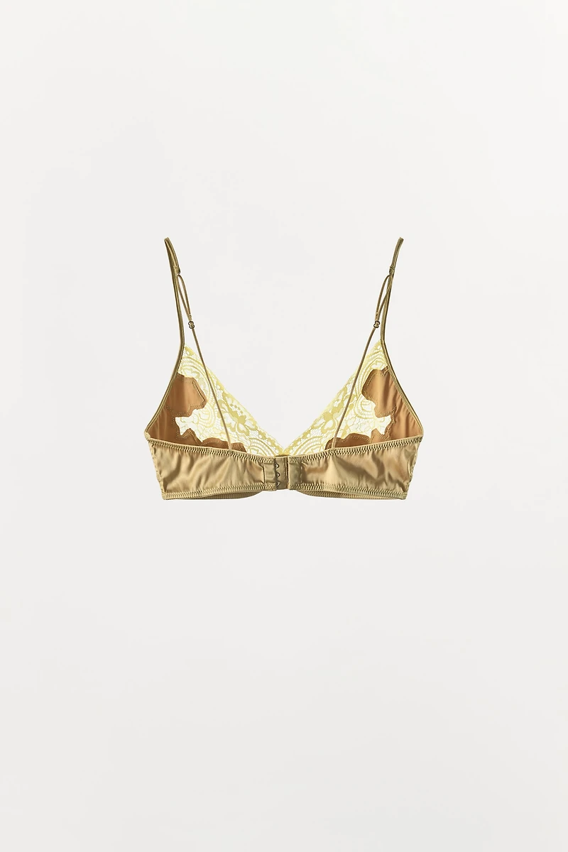 SATIN EFFECT LACE TRIANGLE BRA