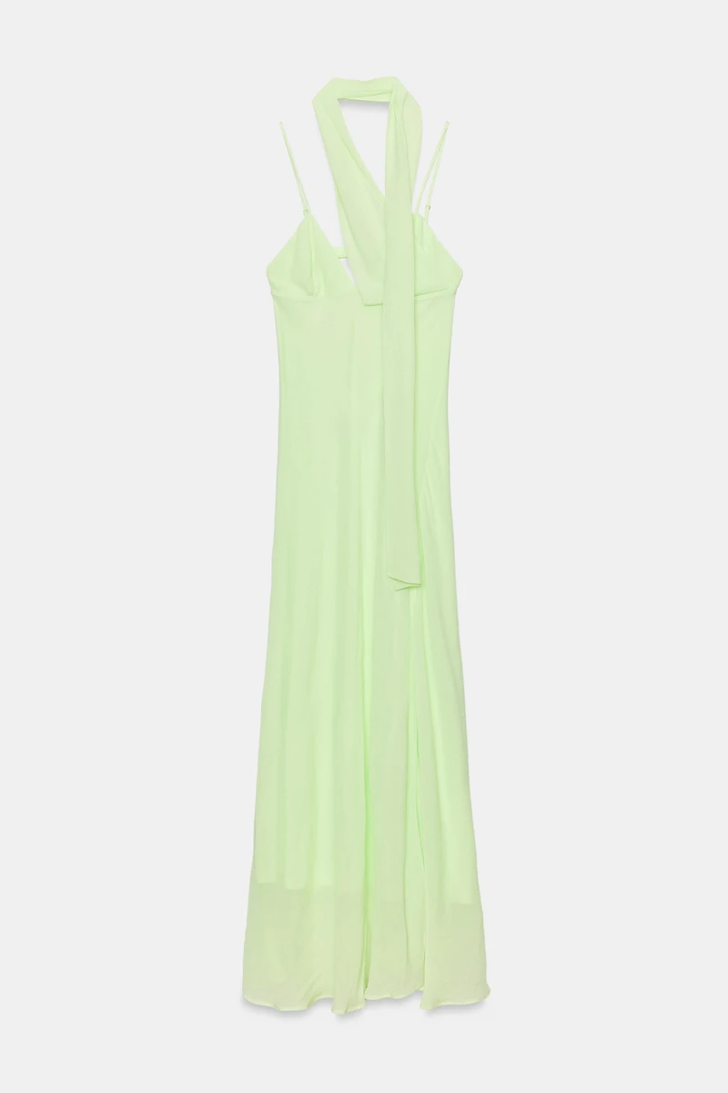 ROBE LONGUE EN GEORGETTE À BRETELLES AVEC FOULARD