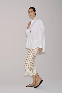 CROCHET FRINGED KNIT SKIRT