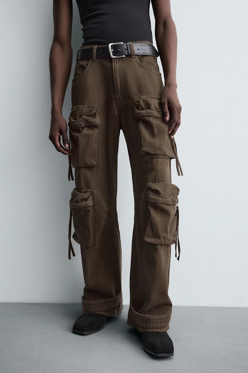 DENIM CARGO PANTS WITH POCKETS
