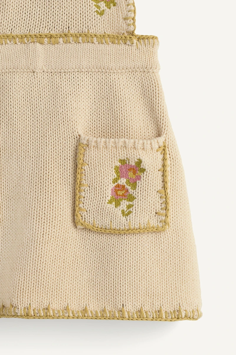 LIMITED EDITION EMBROIDERED CROSS-STITCH KNIT PINAFORE DRESS