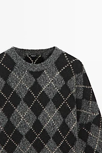 Pull en maille à motif losanges et cachemire