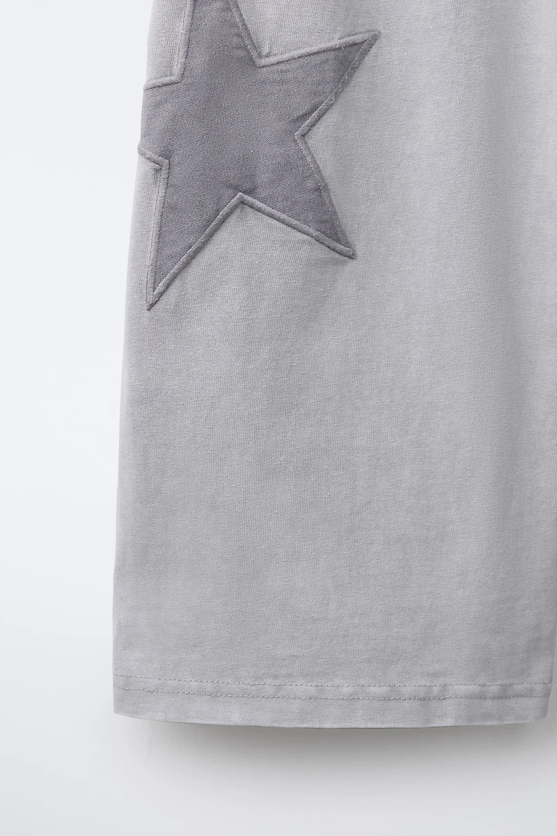 WASHED EFFECT STAR WIDE LEG PANTS