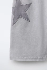 WASHED EFFECT STAR WIDE LEG PANTS