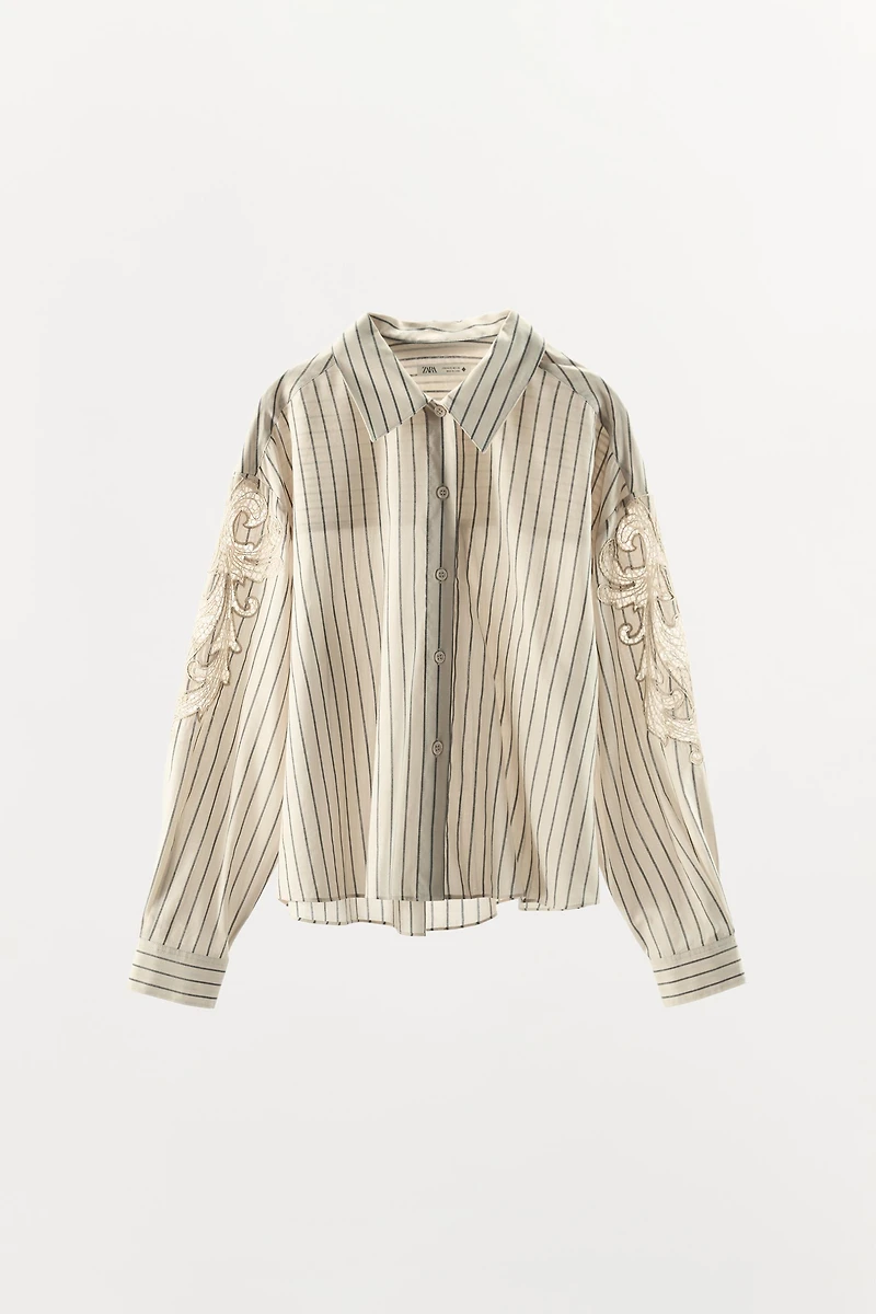 EMBROIDERED LACE STRIPED SHIRT