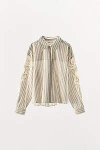 EMBROIDERED LACE STRIPED SHIRT