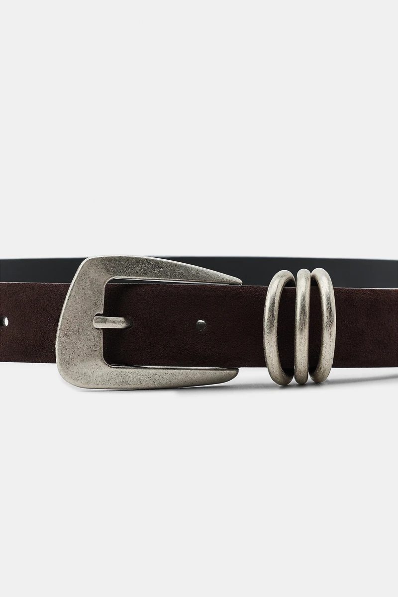 CEINTURE EN CROÛTE DE CUIR TRIPLE PASSANT