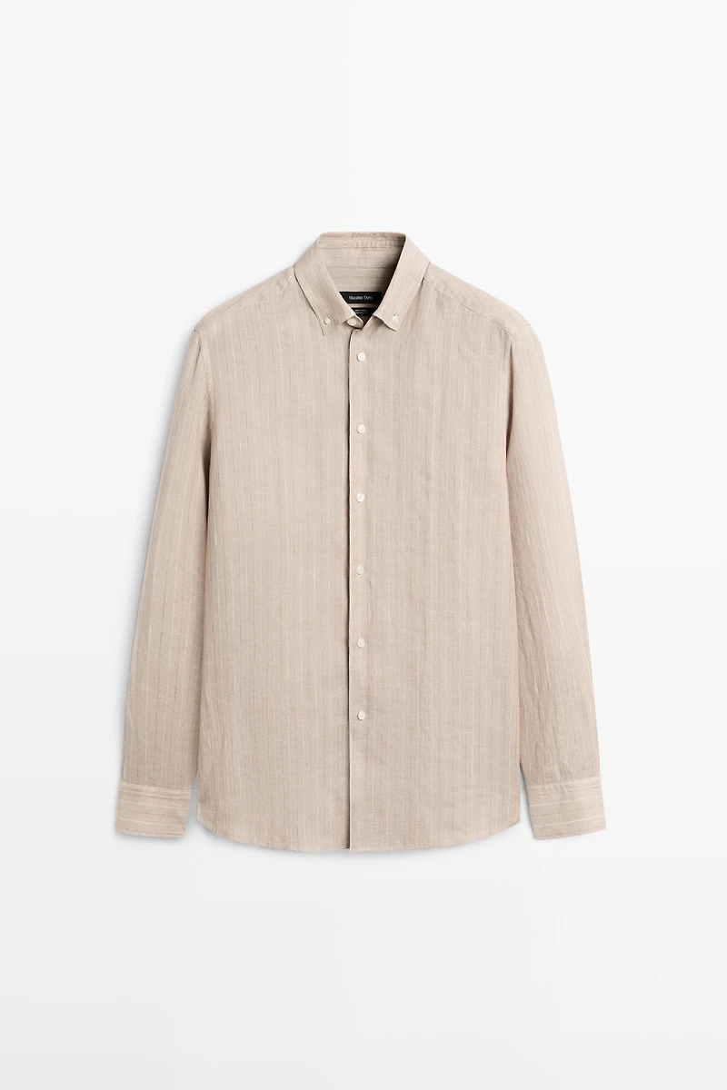 100% linen striped slim fit shirt