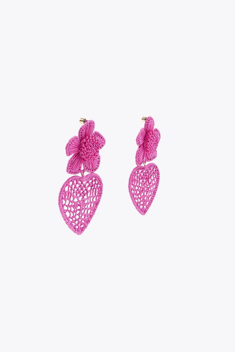 RAFFIA FLORAL HEART EARRINGS