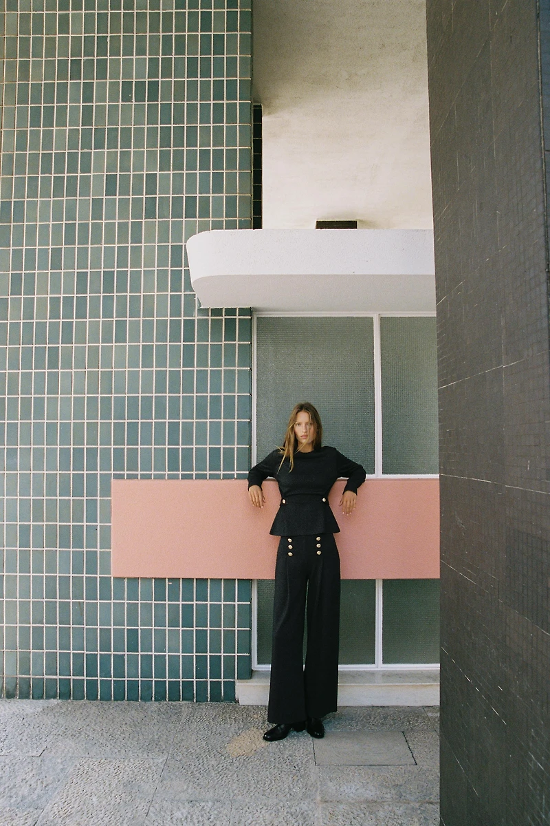 BUTTONED TWILL PANTS