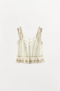 PLEATED BEADED EMBROIDERED TOP