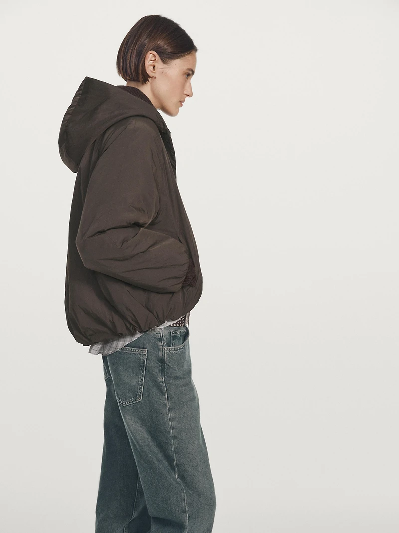 Water-repellent bomber jacket with hood