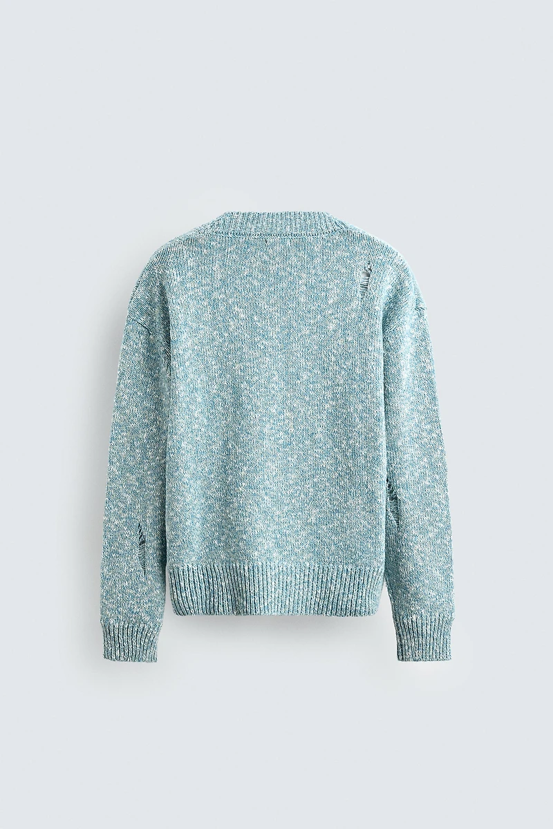 DISTRESSED TWISTED YARN CARDIGAN