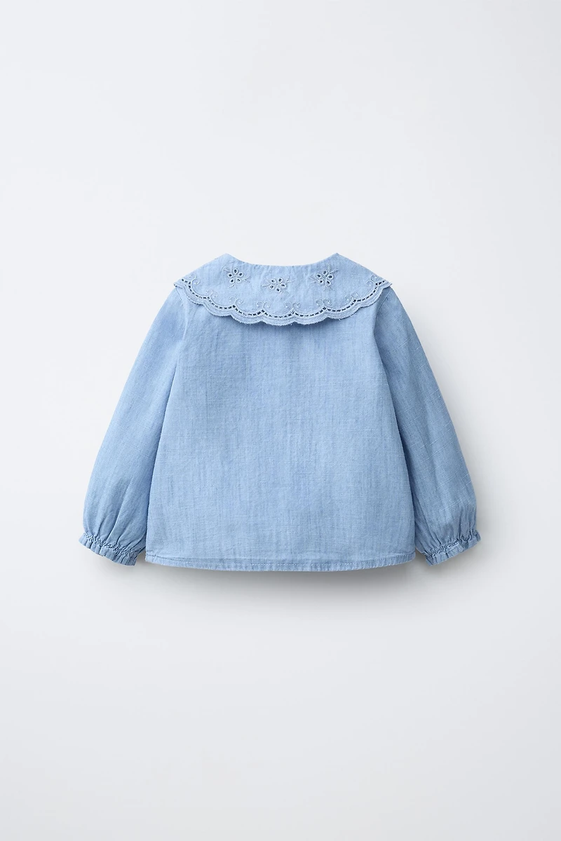 EMBROIDERED PETER PAN COLLAR SHIRT