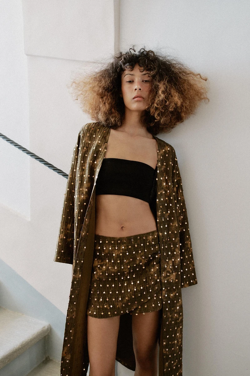 LONG SEQUIN KIMONO JACKET