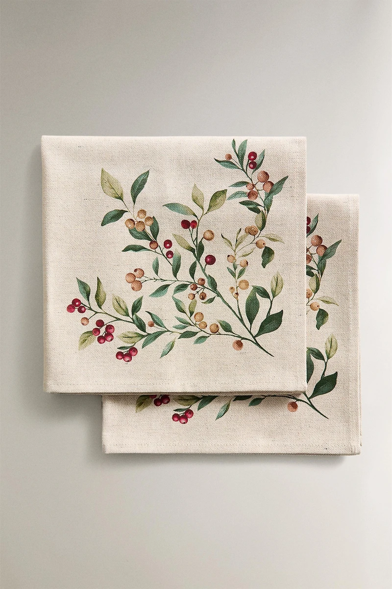 SET OF COTTON CHRISTMAS BRANCH NAPKINS (SET OF 2)