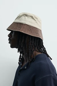 CONTRAST EMBROIDERED WASHED BUCKET HAT