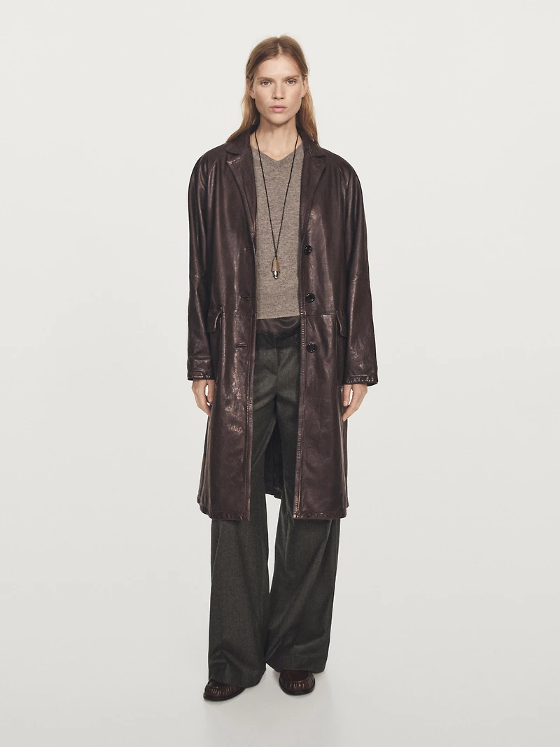 Long nappa leather coat