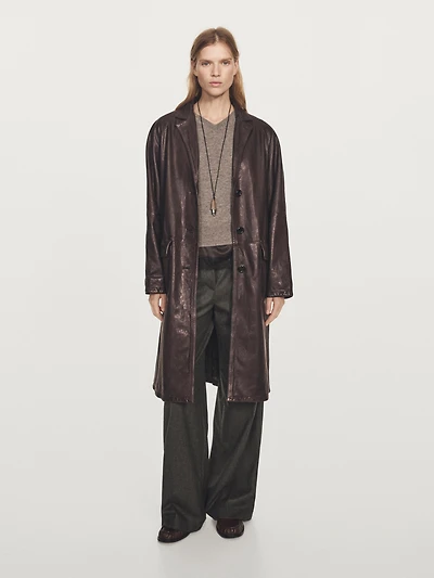 Long nappa leather coat