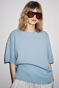 100% WOOL KNIT BASIC SHORT SLEEVE SWEATER