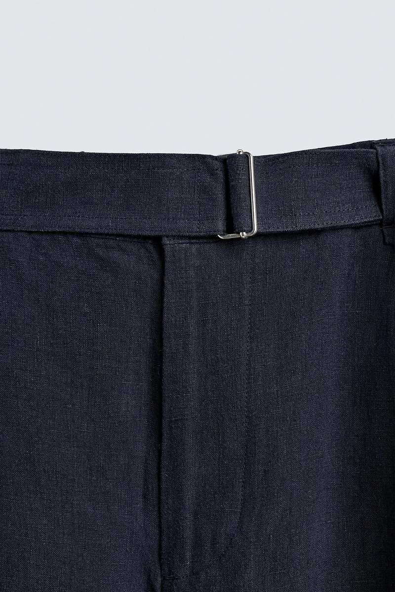 RELAXED FIT 100% LINEN BELTED PANTS