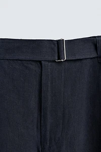 RELAXED FIT 100% LINEN BELTED PANTS