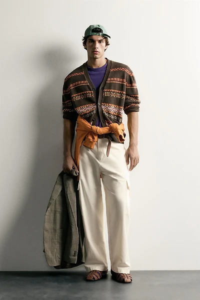 COTTON-LINEN JACQUARD REGULAR FIT CARDIGAN