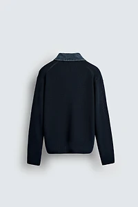 DENIM COLLAR KNIT POLO SHIRT