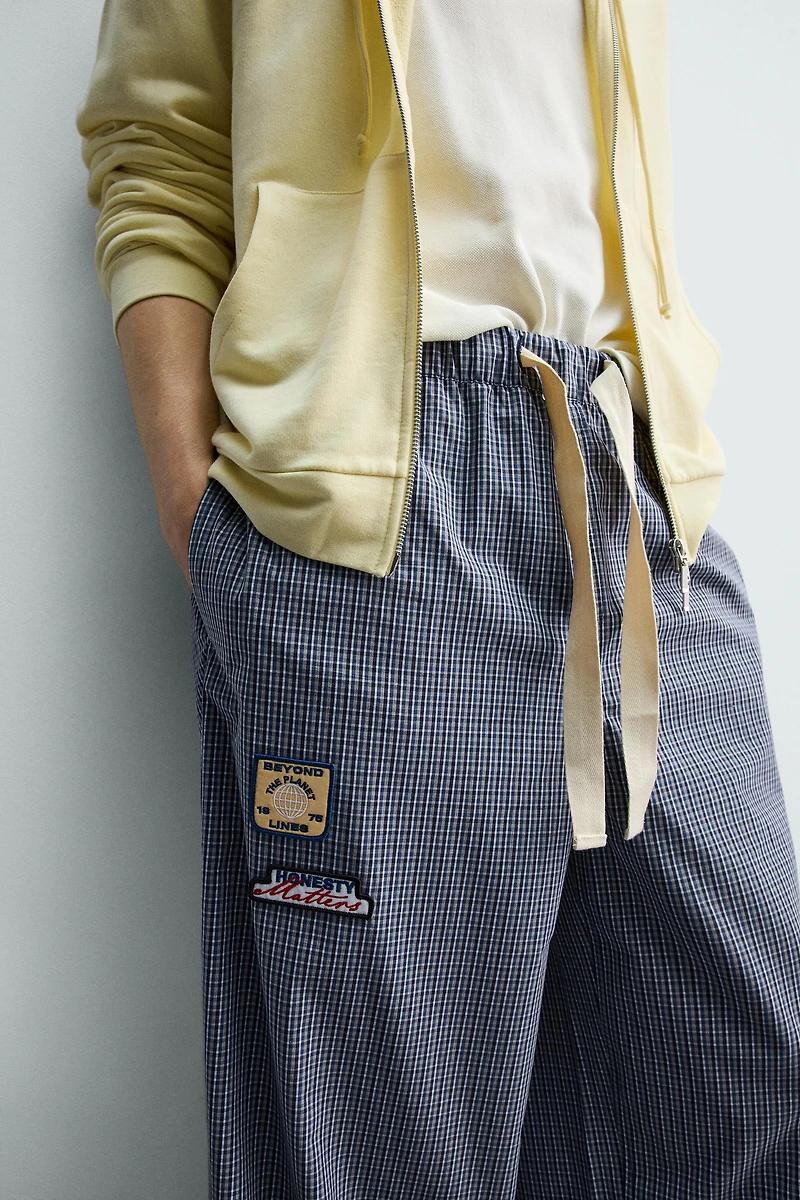 RELAXED FIT PATCHWORK CHECK PANTS